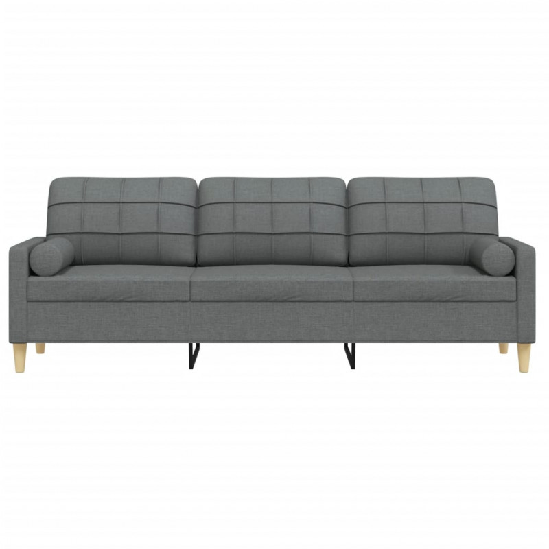 3-osobowa sofa z poduszkami, ciemnoszara, 210 cm, obita tkaniną