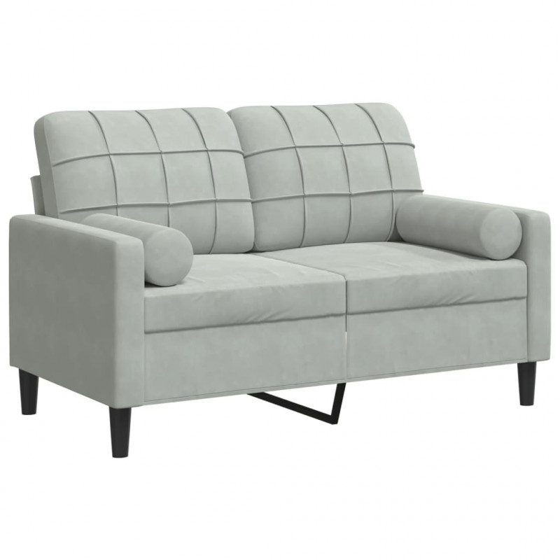2-osobowa sofa z poduszkami, jasnoszara, 120 cm, aksamit
