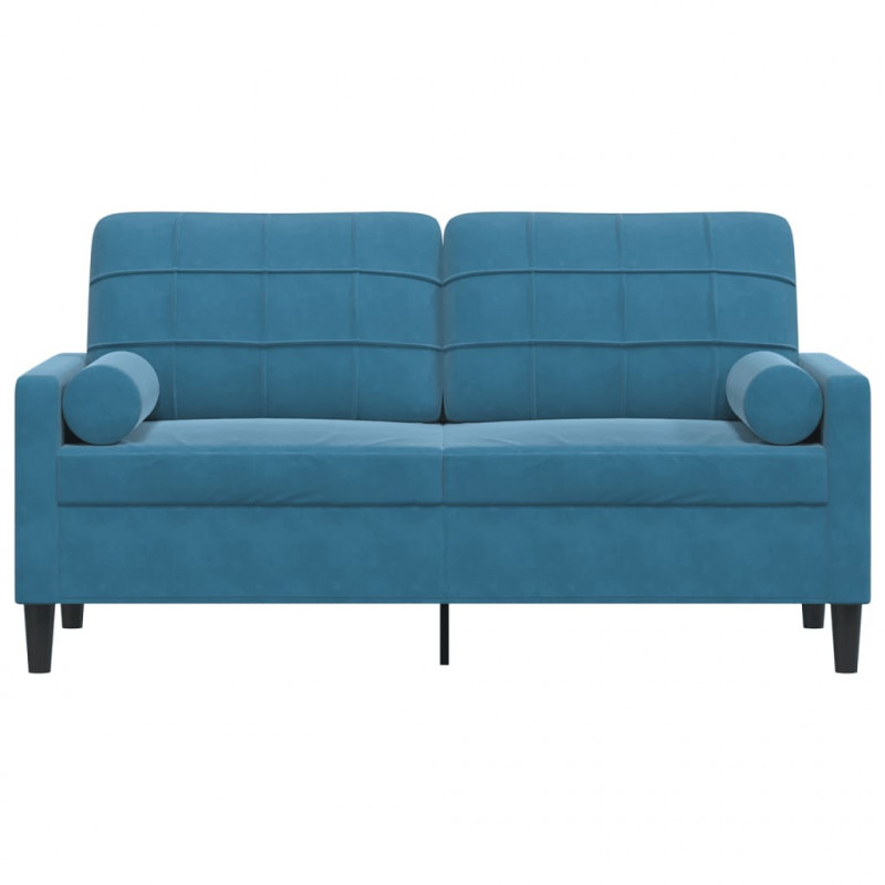 2-osobowa sofa z poduszkami, niebieska, 140 cm, aksamit