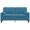 2-osobowa sofa z poduszkami, niebieska, 140 cm, aksamit