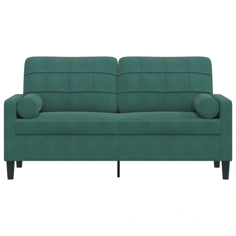 2-osobowa sofa z poduszkami, ciemnozielona, 140 cm, aksamit