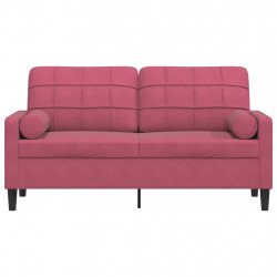 2-osobowa sofa z poduszkami, winna czerwień, 140 cm, aksamit