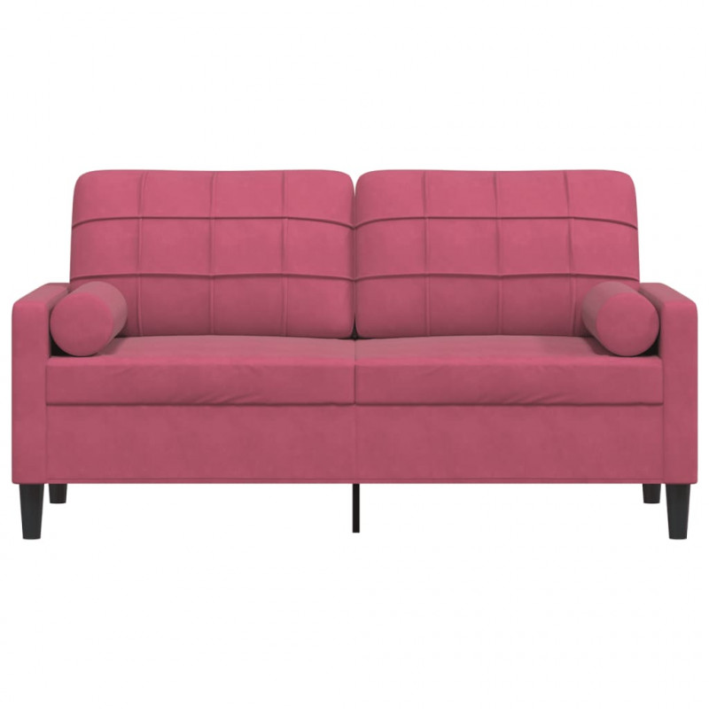 2-osobowa sofa z poduszkami, winna czerwień, 140 cm, aksamit