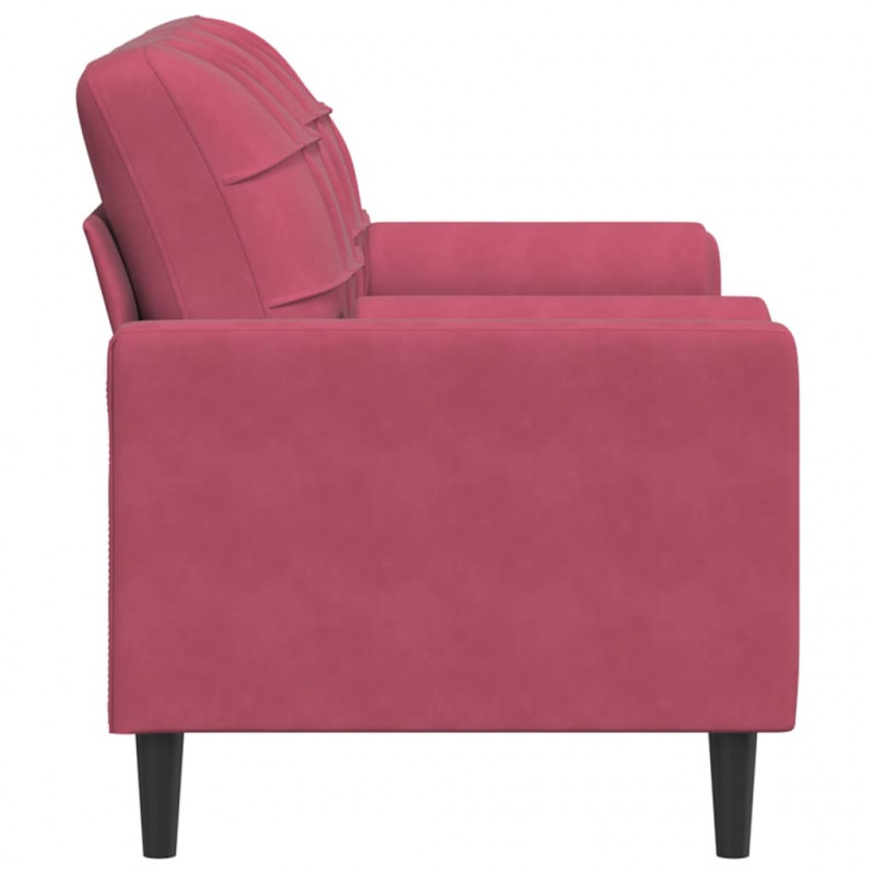 2-osobowa sofa z poduszkami, winna czerwień, 140 cm, aksamit