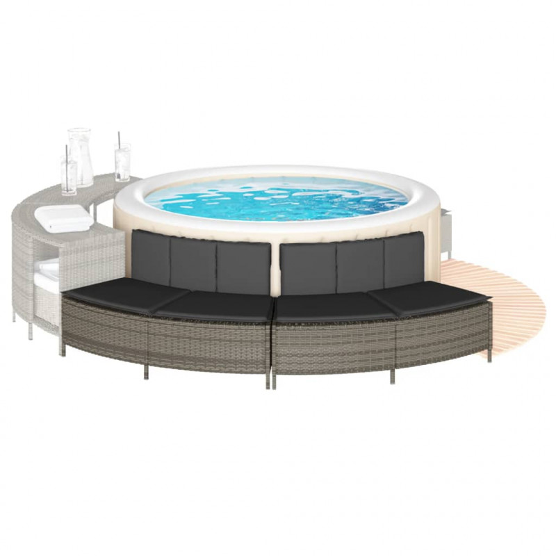 Ławki do spa, z poduszkami, 2 szt., szare, polirattan