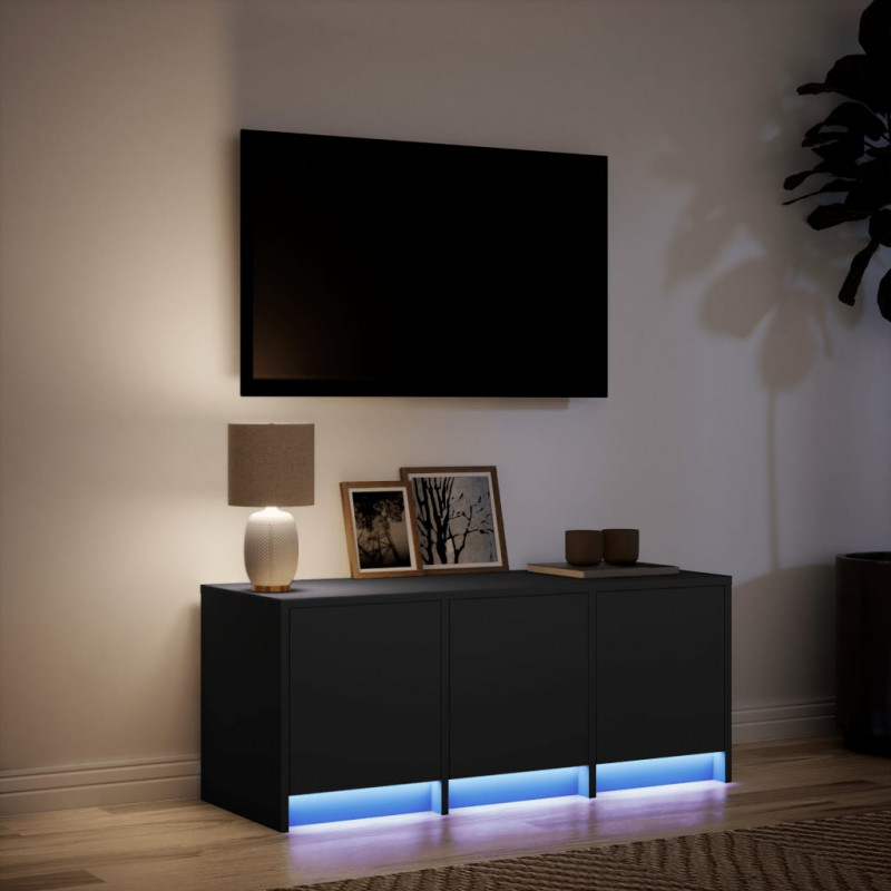 Szafka TV z LED, czarna, 97x34x40 cm, materiał drewnopochodny