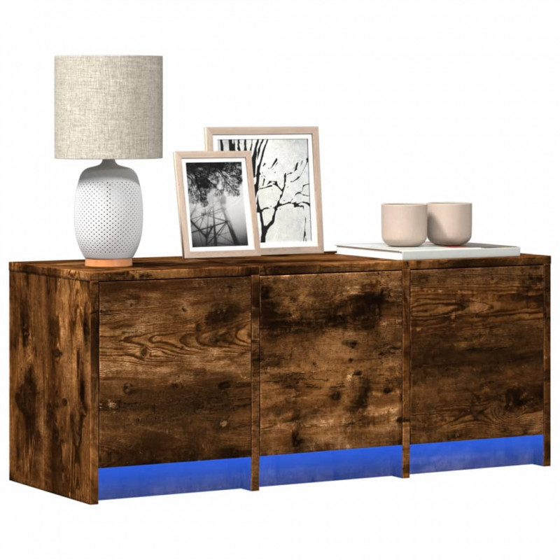 Szafka pod TV z LED, przydymiony dąb, 97x34x40 cm