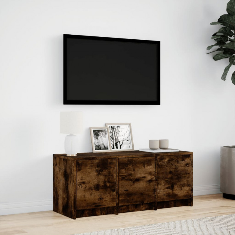 Szafka pod TV z LED, przydymiony dąb, 97x34x40 cm