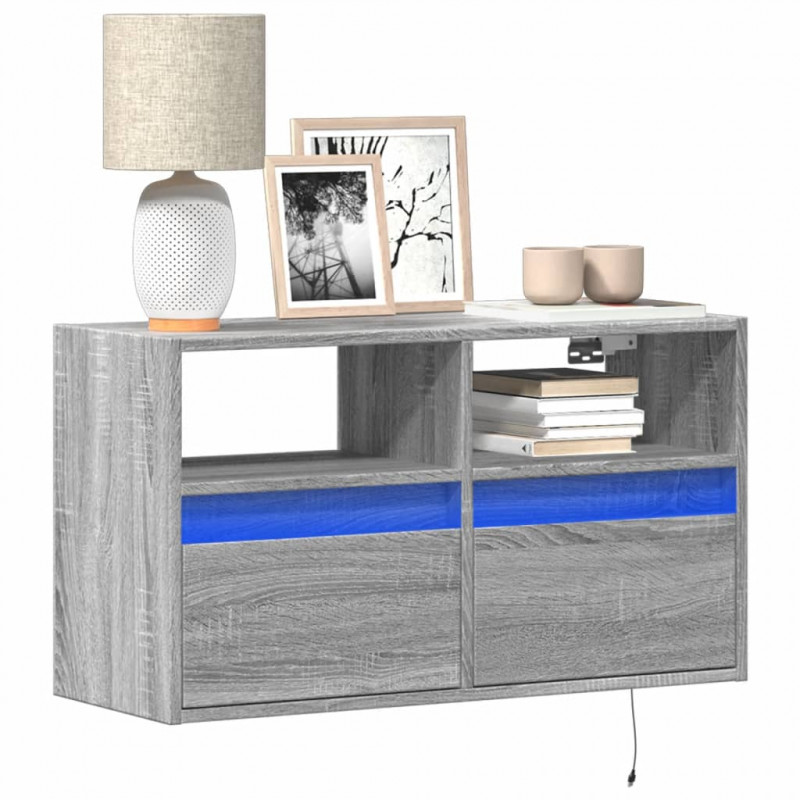 Ścienna szafka TV z LED, szary dąb sonoma, 80x31x45 cm