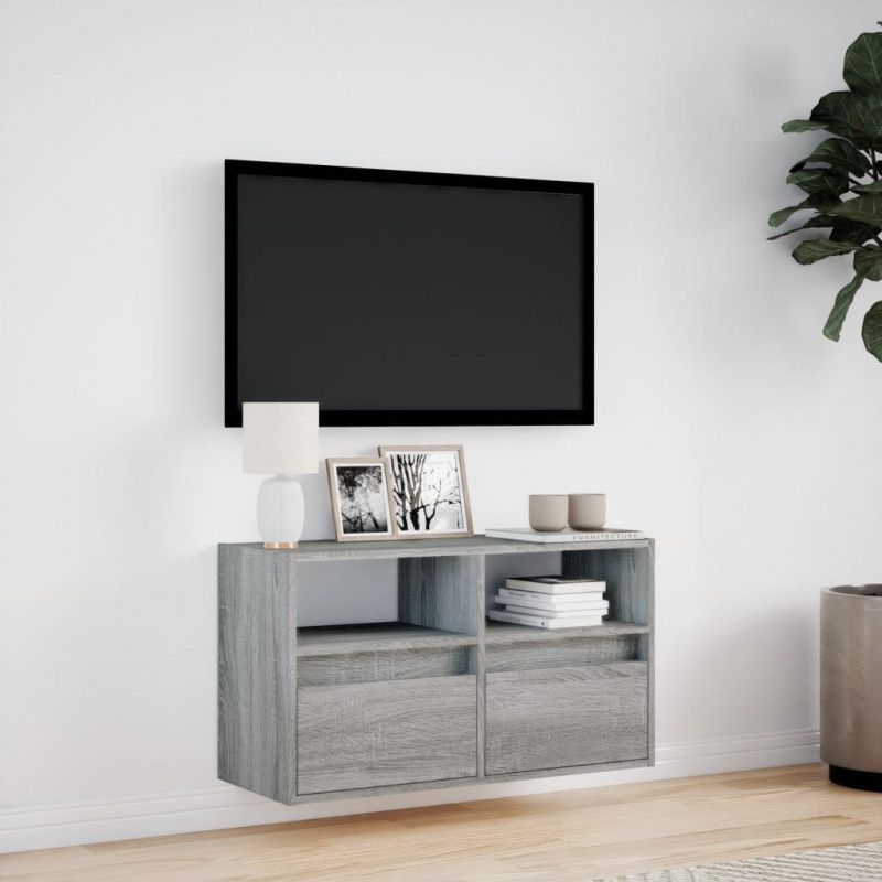 Ścienna szafka TV z LED, szary dąb sonoma, 80x31x45 cm