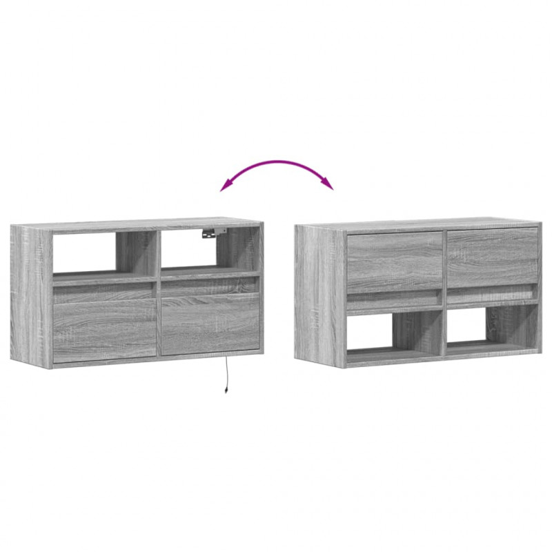 Ścienna szafka TV z LED, szary dąb sonoma, 80x31x45 cm