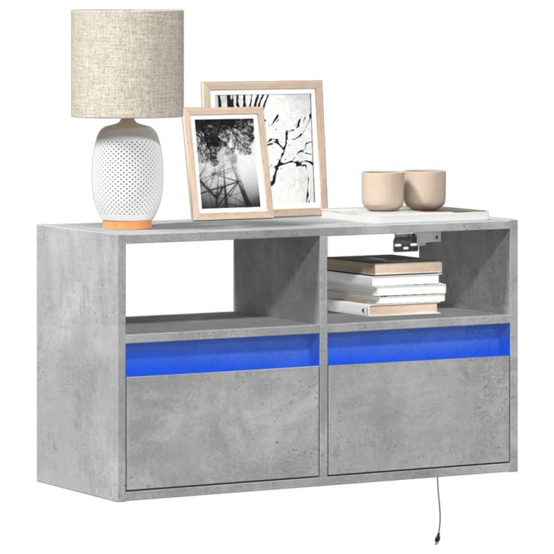 Ścienna szafka TV z LED, szarość betonu, 80x31x45 cm