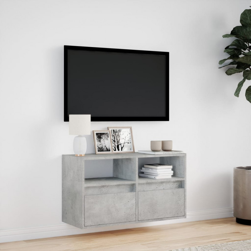 Ścienna szafka TV z LED, szarość betonu, 80x31x45 cm