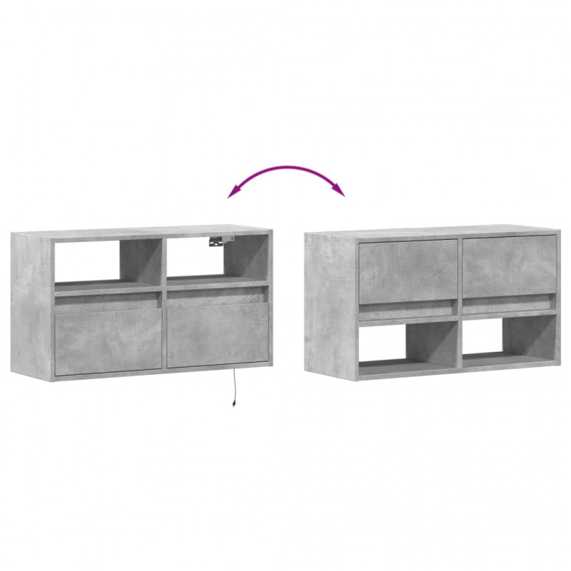 Ścienna szafka TV z LED, szarość betonu, 80x31x45 cm