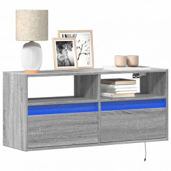 Ścienna szafka TV z LED, szary dąb sonoma, 100x31x45 cm
