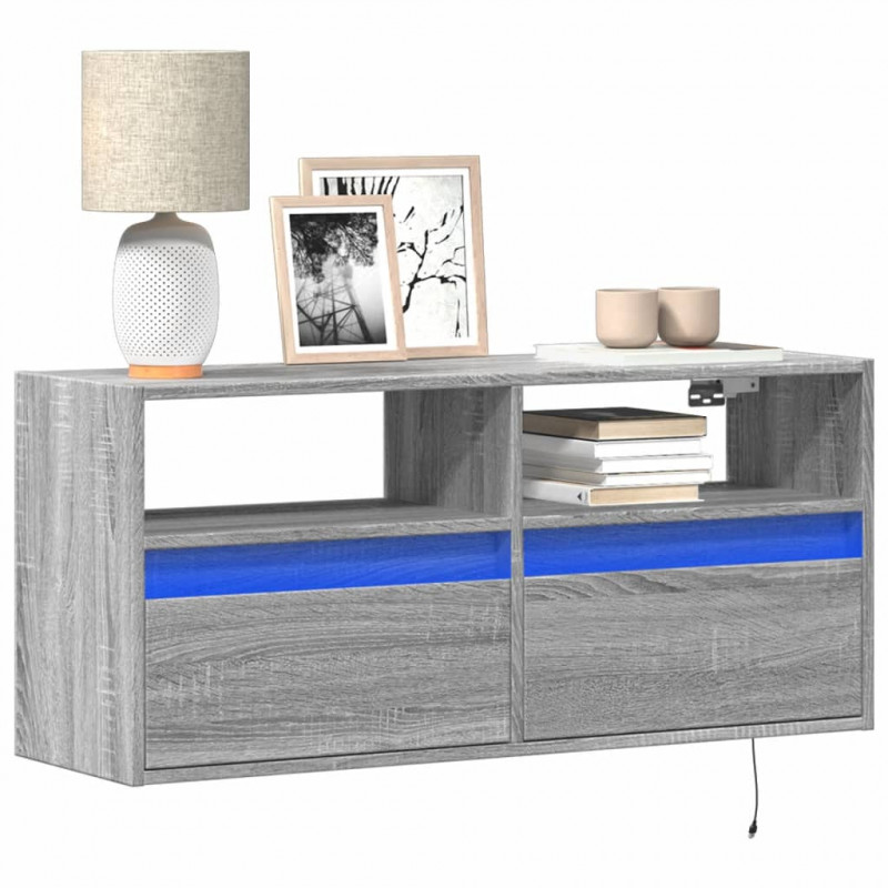 Ścienna szafka TV z LED, szary dąb sonoma, 100x31x45 cm