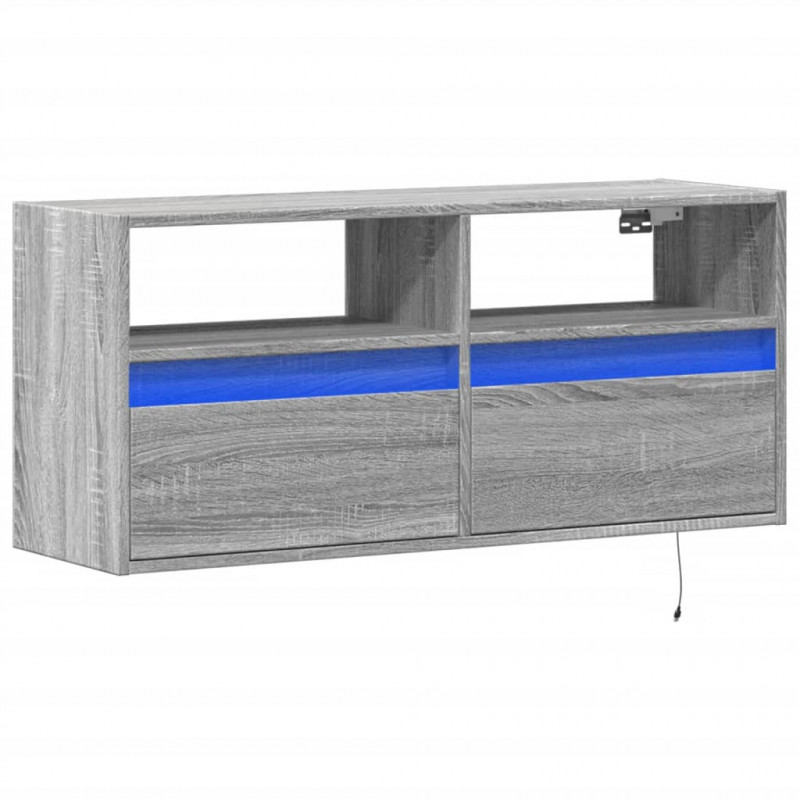 Ścienna szafka TV z LED, szary dąb sonoma, 100x31x45 cm