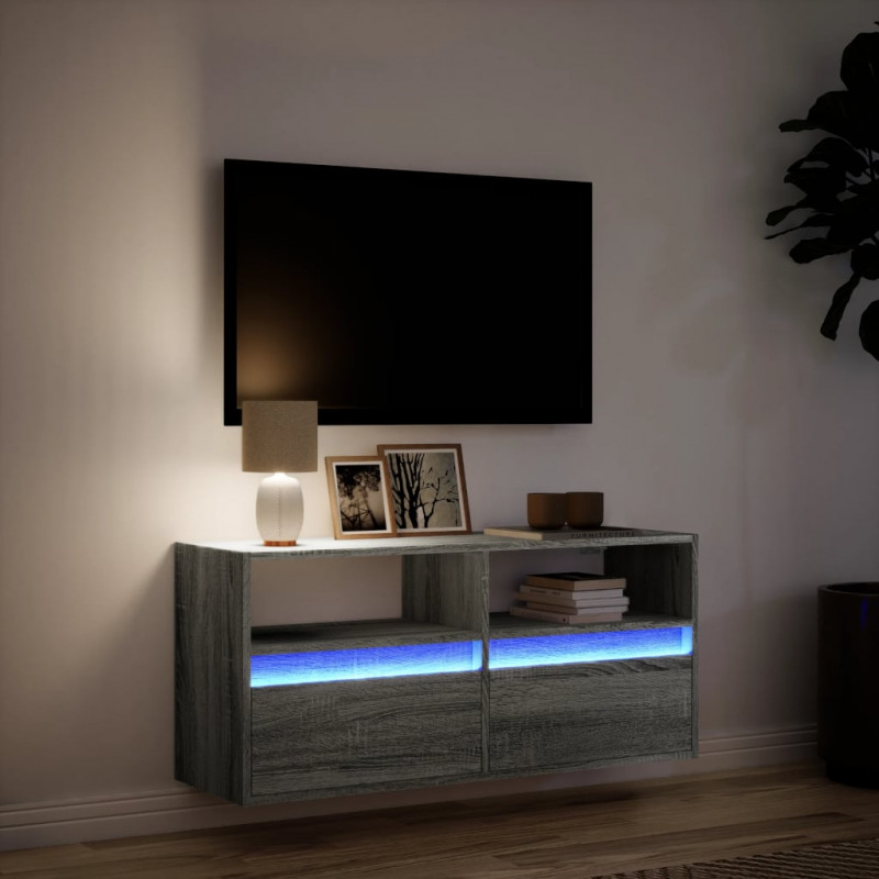 Ścienna szafka TV z LED, szary dąb sonoma, 100x31x45 cm