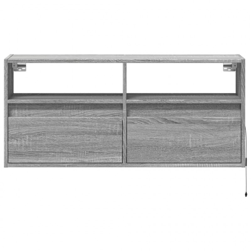 Ścienna szafka TV z LED, szary dąb sonoma, 100x31x45 cm