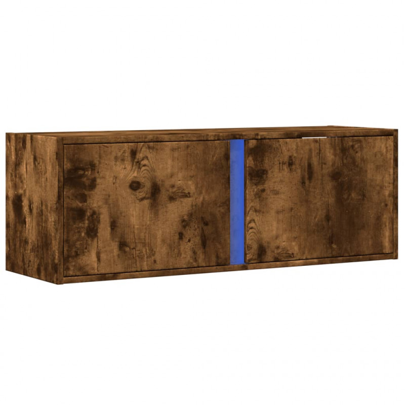 Ścienna szafka TV z LED, przydymiony dąb, 100x31x35 cm