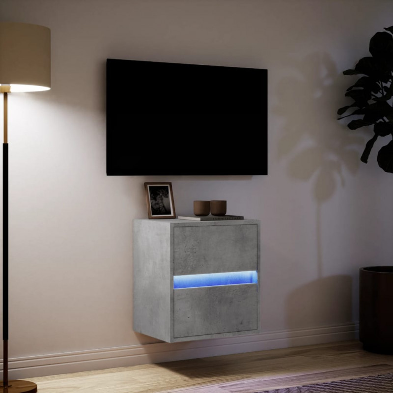 Ścienna szafka TV z LED, szarość betonu, 41x31x45 cm