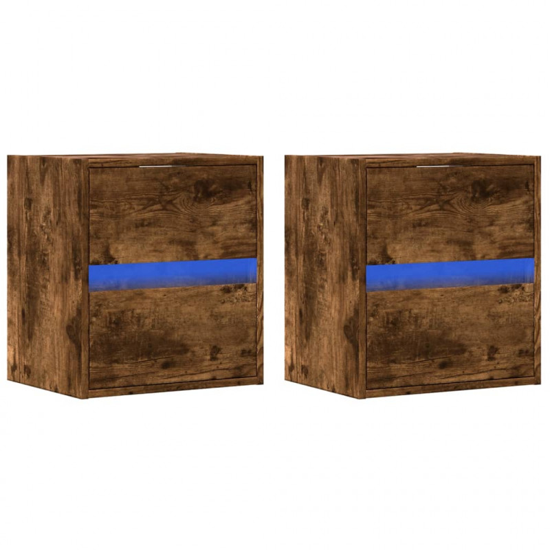 Ścienne szafki TV z LED, 2 szt., przydymiony dąb, 41x31x45 cm
