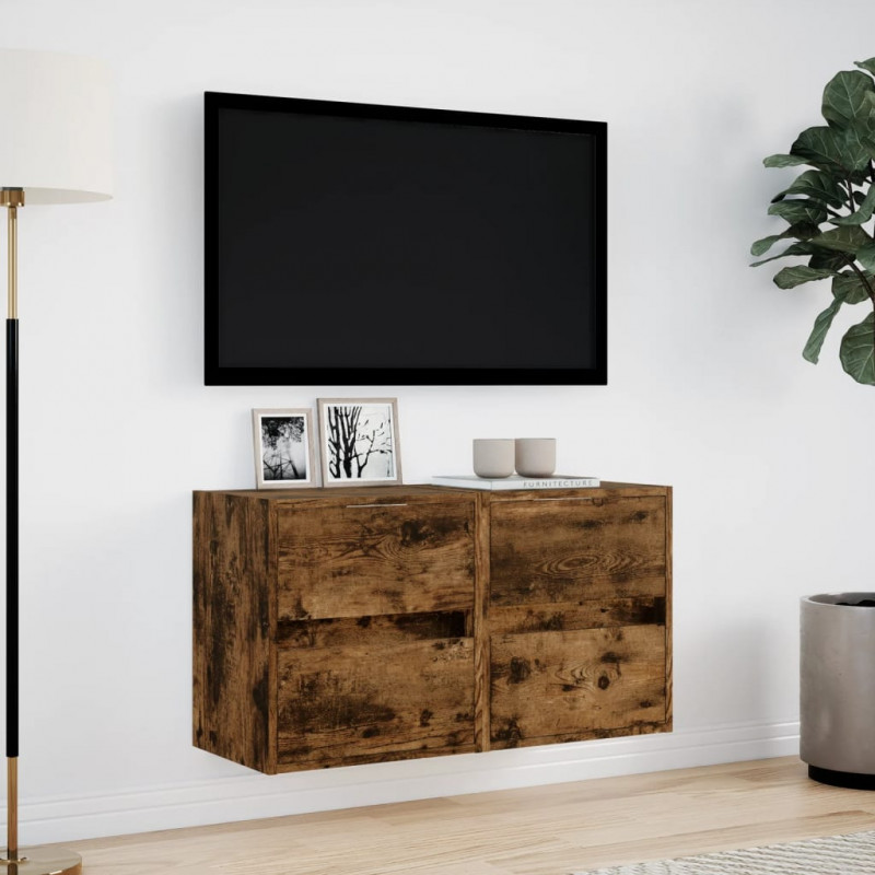 Ścienne szafki TV z LED, 2 szt., przydymiony dąb, 41x31x45 cm