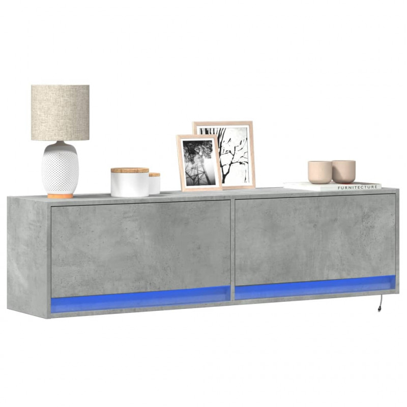 Ścienna szafka TV z LED, szarość betonu, 140x31x38 cm