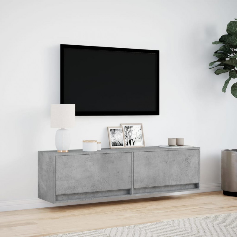 Ścienna szafka TV z LED, szarość betonu, 140x31x38 cm