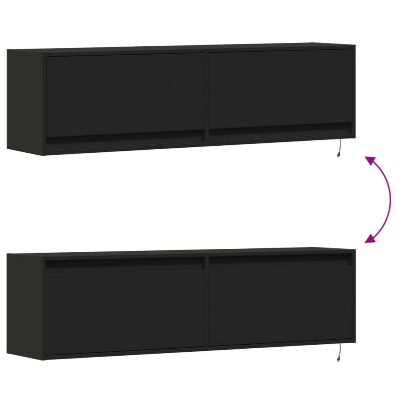 Ścienna szafka TV z LED, czarna, 140x31x38 cm