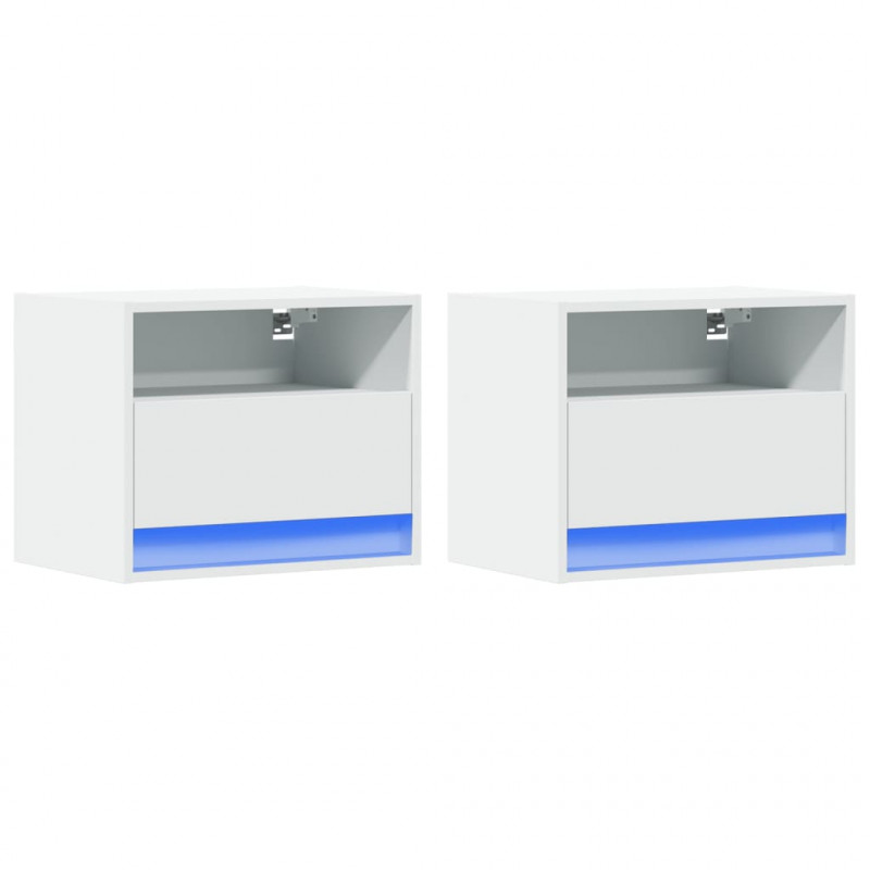 Wiszące szafki nocne z LED, 2 szt., białe
