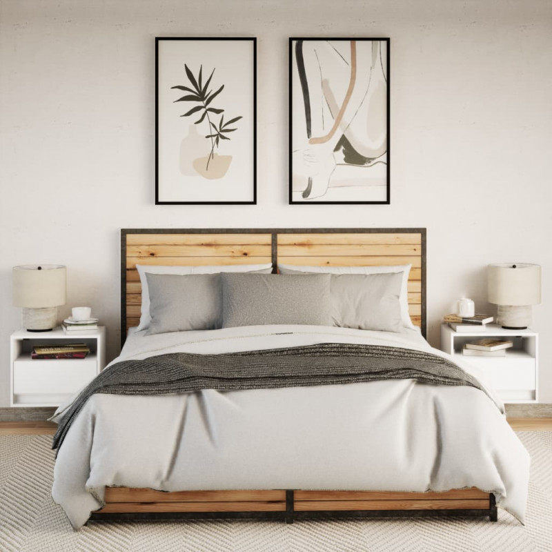 Wiszące szafki nocne z LED, 2 szt., białe