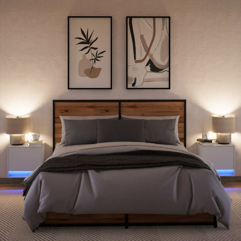 Wiszące szafki nocne z LED, 2 szt., białe