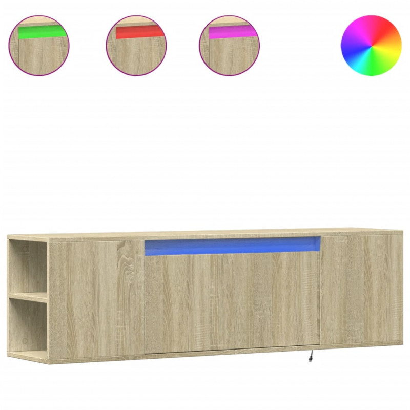 Ścienna szafka TV z LED, dąb sonoma, 135x31x39,5 cm