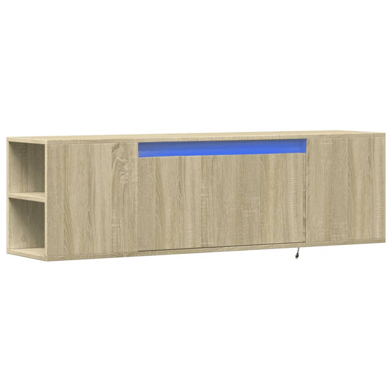 Ścienna szafka TV z LED, dąb sonoma, 135x31x39,5 cm