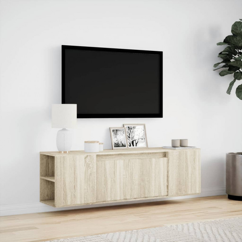 Ścienna szafka TV z LED, dąb sonoma, 135x31x39,5 cm