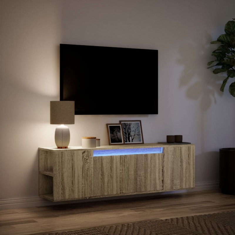 Ścienna szafka TV z LED, dąb sonoma, 135x31x39,5 cm