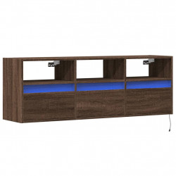 Ścienna szafka TV z LED, brązowy dąb, 130x31x45 cm