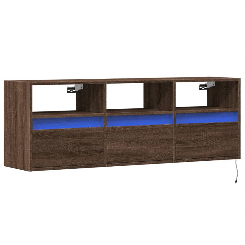 Ścienna szafka TV z LED, brązowy dąb, 130x31x45 cm