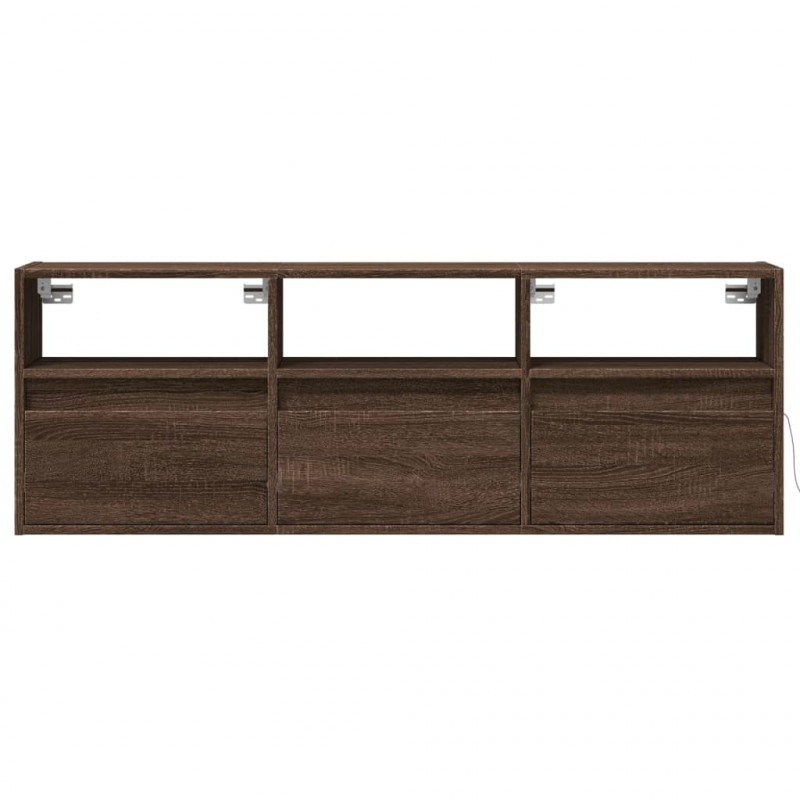 Ścienna szafka TV z LED, brązowy dąb, 130x31x45 cm
