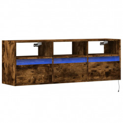 Ścienna szafka TV z LED, przydymiony dąb, 130x31x45 cm