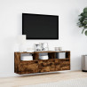 Ścienna szafka TV z LED, przydymiony dąb, 130x31x45 cm