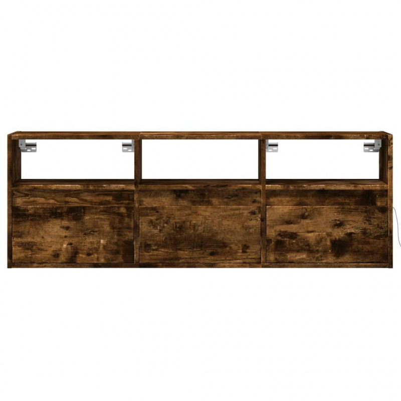 Ścienna szafka TV z LED, przydymiony dąb, 130x31x45 cm