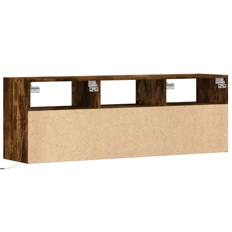 Ścienna szafka TV z LED, przydymiony dąb, 130x31x45 cm