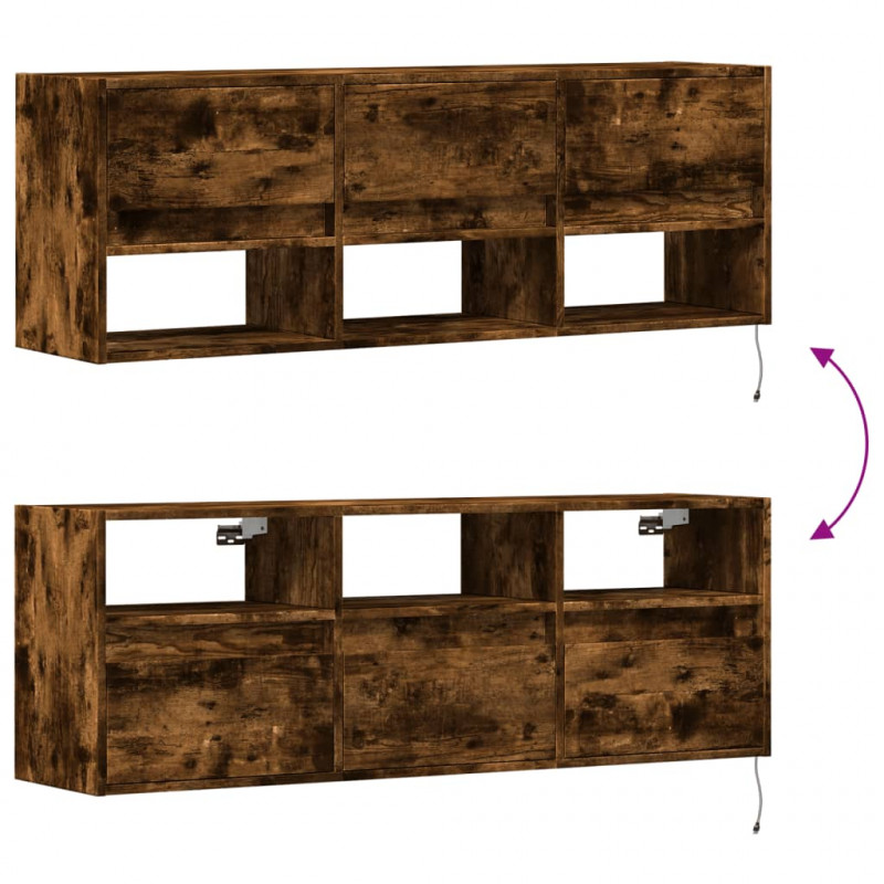 Ścienna szafka TV z LED, przydymiony dąb, 130x31x45 cm