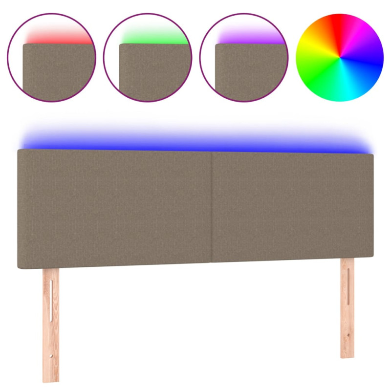 Zagłówek do łóżka z LED, taupe, 144x5x78/88 cm, tkanina