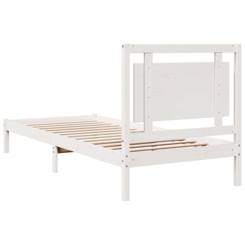 Dłuższe łóżko bez materaca, białe, 100x210 cm, lite drewno