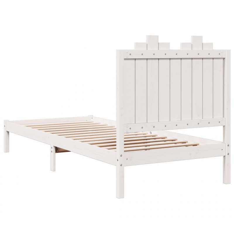 Dłuższe łóżko bez materaca, białe, 100x210 cm, lite drewno