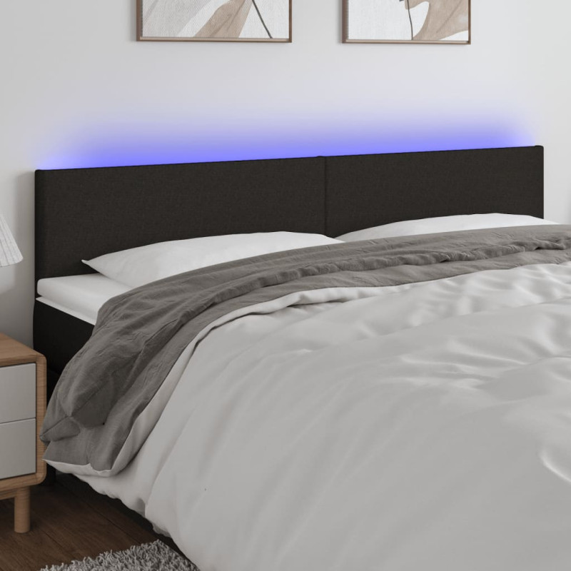 Zagłówek do łóżka z LED, czarny, 180x5x78/88 cm, tkanina