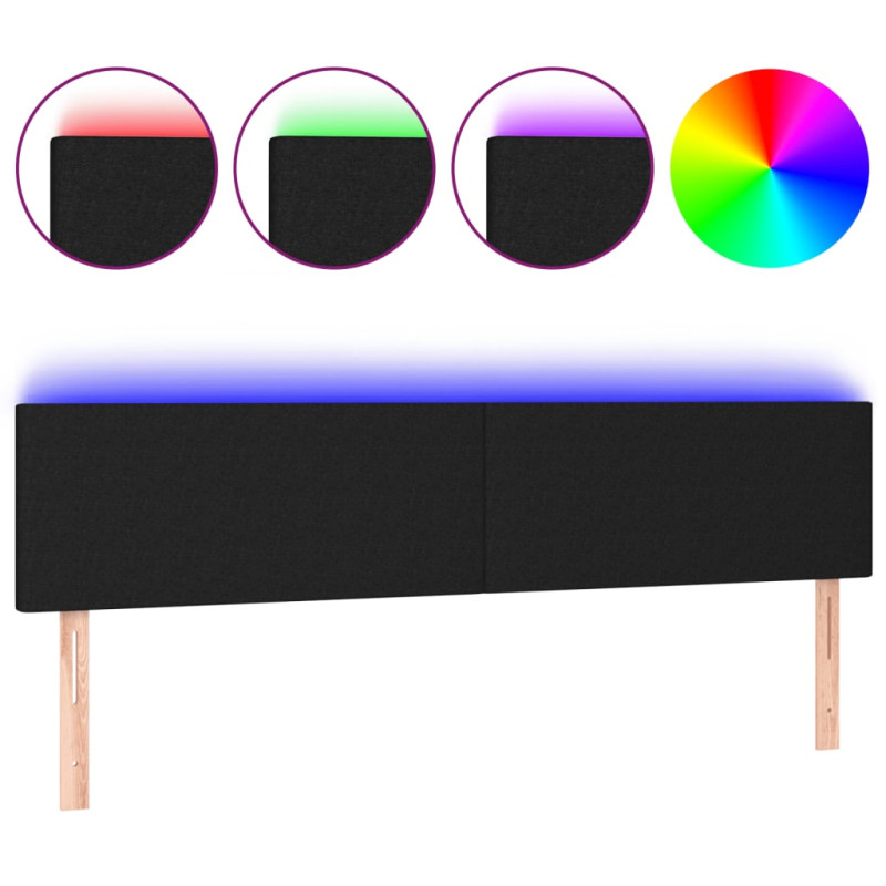 Zagłówek do łóżka z LED, czarny, 180x5x78/88 cm, tkanina